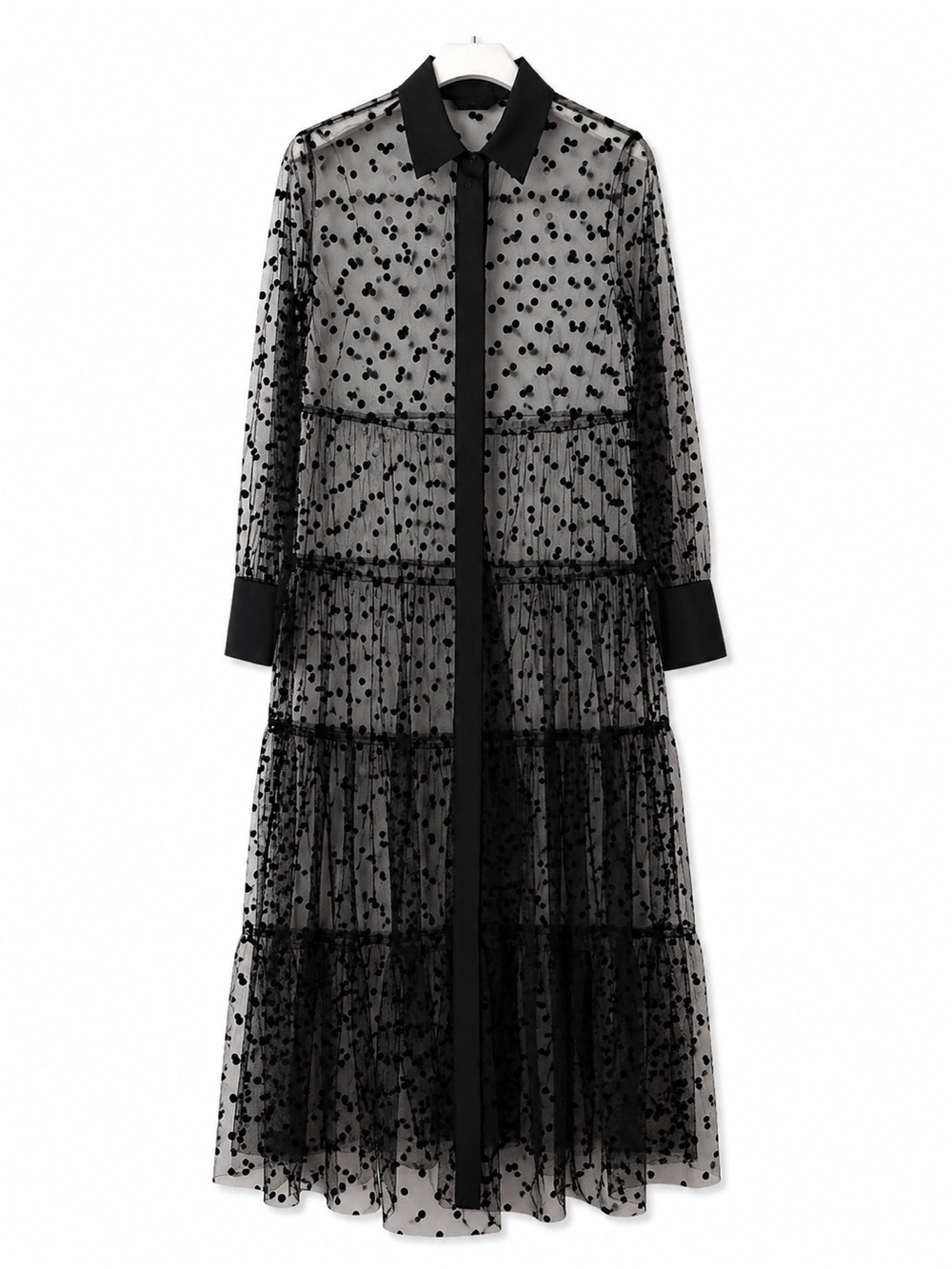 Zara Black Sheer Polka Dot Tiered Maxi Dress
